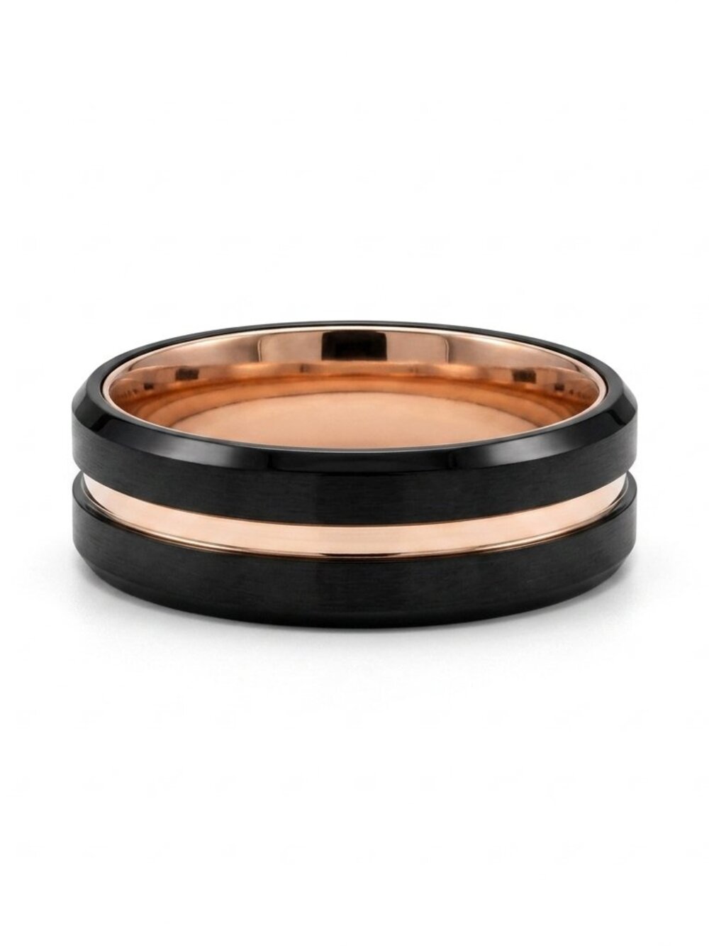 Size 13 Black & Rose Gold Stainless Steel Wedding Band Groove Ring